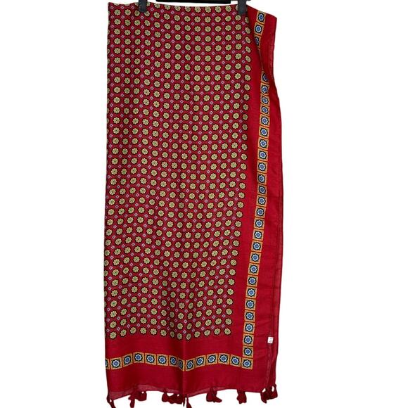 NEW Boho Floral Design Tasseled Rectangle Soft Chic Scarf Large Red Yellow Blue - Picture 3 of 15